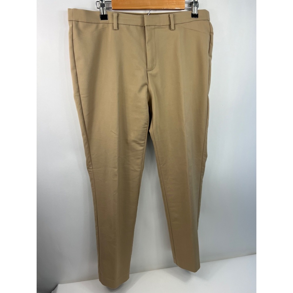 Rafaella Hi Rise Pants Women's Sz 12 Tan Tapered Leg Flat Front Faux Pockets